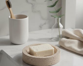 Concrete Soap Dish Round - Recycled Eco-Friendly Holder, Minimalist Modern Bathroom Decor Gift