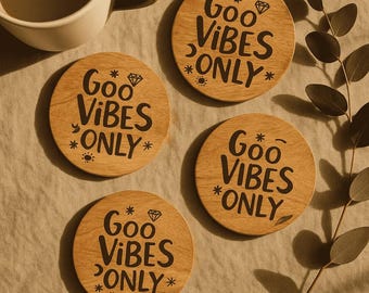 Posavasos de madera de mango Good Vibes Only (juego de 4)
