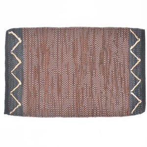 Handwoven Cotton Abstract Brown Durry – Artisan Chevron & Stripe Rug in Leather, Jute & Cotton