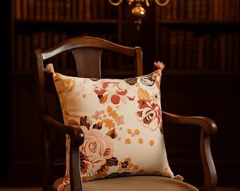 Funda de cojín de terciopelo con borlas de jardín de rosas