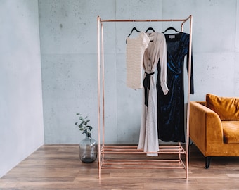 Rose Gold Copper Clothing Rail with shoe rack / Garment Rack / Clothes Storage /Hotel Porter Copper Pipe Clothing Rail / Retail Display