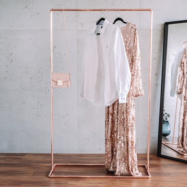 Premium Copper Pipe Clothing Rail / Minimalist frame / Industrial Garment Rack / Clothes Storage / Rose Gold Retail Display /