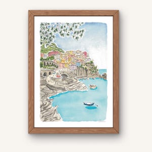 A4 Cinque Terre Art Print | Italy Art Print | Watercolour Print | Italy Wall Decor | Italian Riviera Art | Travel Poster | Europe Art Print