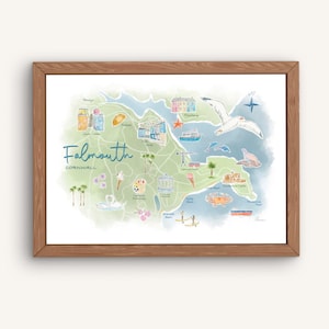 A4 Falmouth Cornwall Illustrated Map Print, Watercolour Cornwall Artwork, Falmouth Art Print, Falmouth Cornwall Gift, Falmouth Painted Map