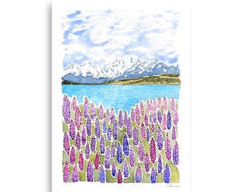 Mount Cook New Zealand Art Print | Watercolour Art | New Zealand Landscape Wall Decor | Queenstown Travel Poster