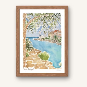 Cascais Watercolour Painting Art Print, Portugal Art Print, Portugal Wall Decor, Travel Poster, Portugal Watercolour Art, Lisbon Travel Art
