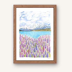 Mount Cook New Zealand Art Print | Watercolour Art | New Zealand Landscape Wall Decor | Queenstown Travel Poster