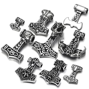 Stainless Steel Viking Thor Hammer Pendant Hole 5mm for Necklace DIY Accessories Findings Jewelry Making Men Charm Supplies