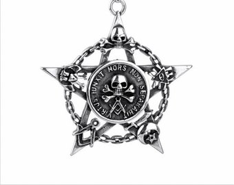 Pentagram Masonic Freemasonry Pewter & Black Enamel Pendant 
