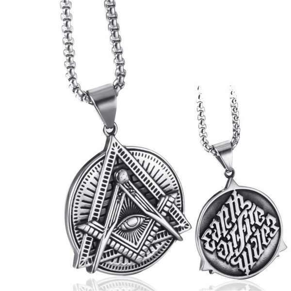 Freemason Symbol Masonic Necklace for Men Illuminati All Seeing Eye/Eye of Gold Both Sided Stainless Steel Pendant Jewel