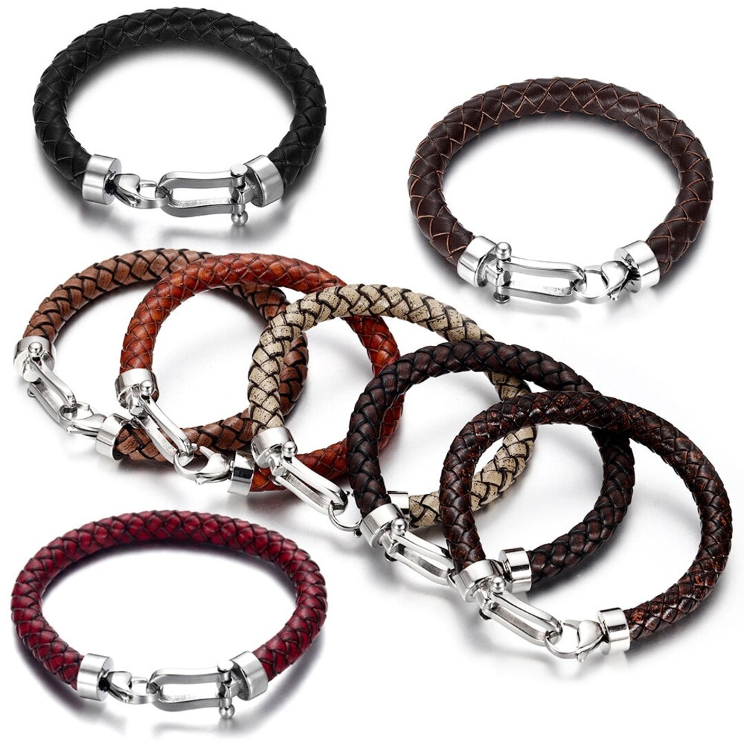 Men's Classic Bracelet Braided Genuine Leather With 316L Stainless ...