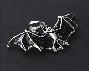 Ciondolo in peltro pipistrello vampiro in argento da uomo con collana nera LP222
