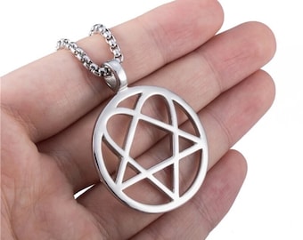 Heartagram Star Heart Him Mens Womens Stainless Steel Pendant Necklace Vintage jewelry