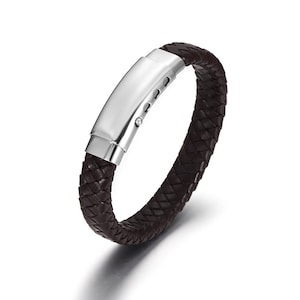Men&#39;s Braided Leather Bracelet with Stainless Steel Adjustable Clasp