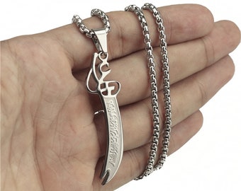 Stainless Steel Pendant Necklace Zulfiqar Imam Ali Sword Muslim Mens Chain Jewelry 45-90cm