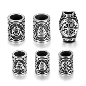 Viking Rune Pärlor i Rostfritt Stål, Lädersnöre Smyckestillbehör