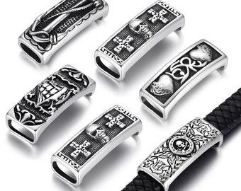 2pieces Stainless Steel Slide Charms Skull Punk Patterned Slider Bead Fit 12*6mm Flat Leather DIY Men Jewelry Making Supplies