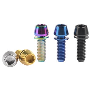 Ti Titanium Bolts M5 / M6X16 18 20mm Conical Head Srews With Washer For Bicycle Stems Blue Black Rainbow Gold