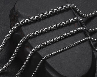 Stainless Steel Box Chain Necklace with Lobster Clasp (2-4mm)
