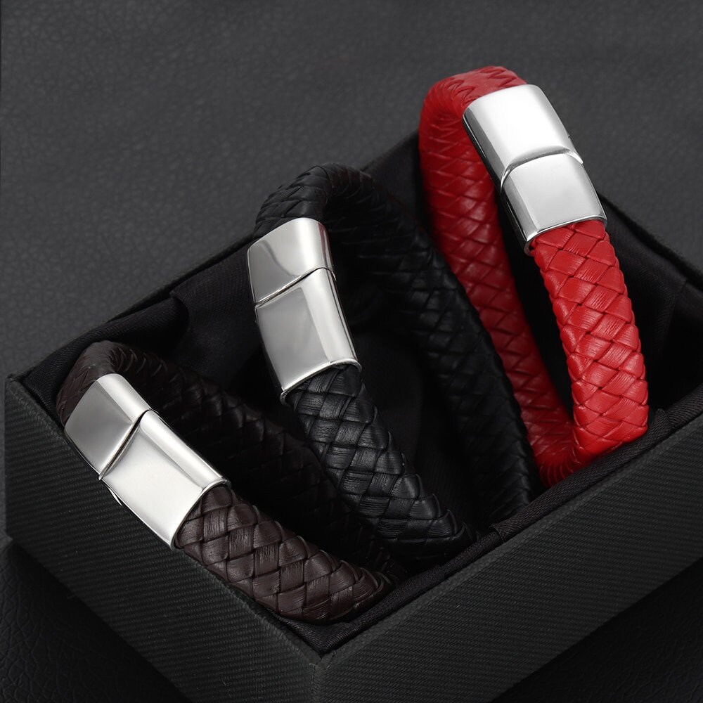 Men's Punk Jewelry Braided Leather Bracelet Brown Black Etsy