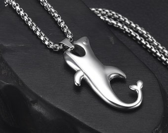 316L Stainless Steel Shark Pendant Necklace Jewelry Men's Long Chain Black Necklaces Classic Animal Jewellery Gift