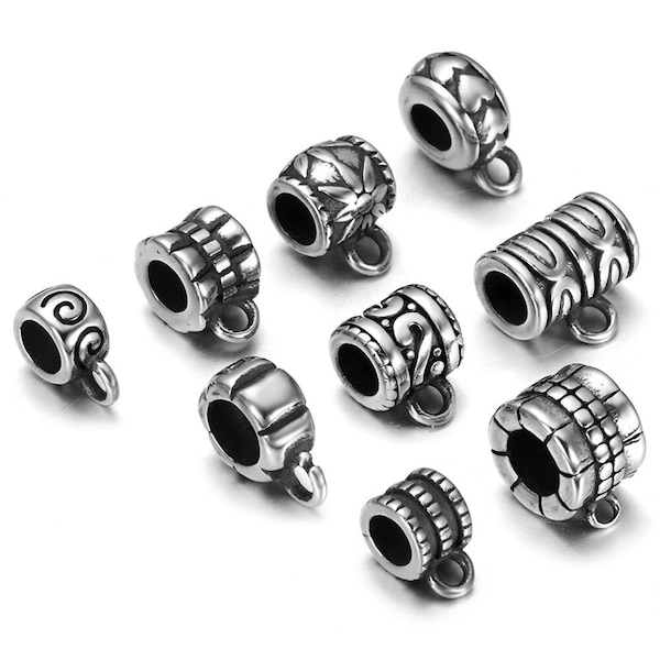 4Pcs Stainless Steel 4mm 5mm Three Hole Dangle Beads Bail Spacer Slide Charms for Pando Bracelets DIY Jewelry Making Accessories