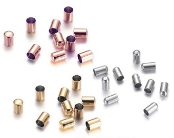 Cuentas de extremo de acero inoxidable 316L, 20/50 piezas, para pulsera de cordón de cuero de 3mm, 4mm y 5mm, fabricación de joyas, cuentas de Metal, accesorios DIY