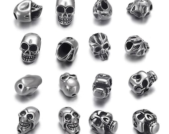 Stainless Steel Small Hole Skull Beads Spacer String Charms for Beaded Bracelets DIY Jewelry Making Accessories