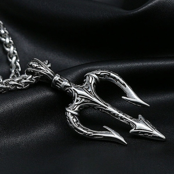 Vintage Poseidon Trident Necklace Men Fashion Ancient Greek Trident Amulet Pendant Necklace Biker Jewelry Send Friends Gift