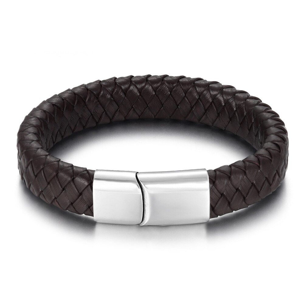 Men's Punk Jewelry Braided Leather Bracelet Brown Black Etsy