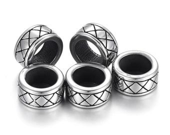 Stainless Steel Large Hole Slider Bead: 8mm Leather Cord DIY Finding