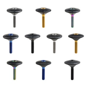Racing 1 1/8&quot; 3K Carbon Fiber Glossy Road Mountain Bike Cycling Headset Stem Top Cap+M6X35 Titanium Bolt Part
