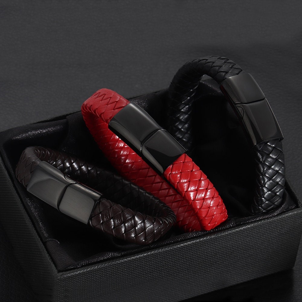 Men's Punk Jewelry Braided Leather Bracelet Brown Black Etsy