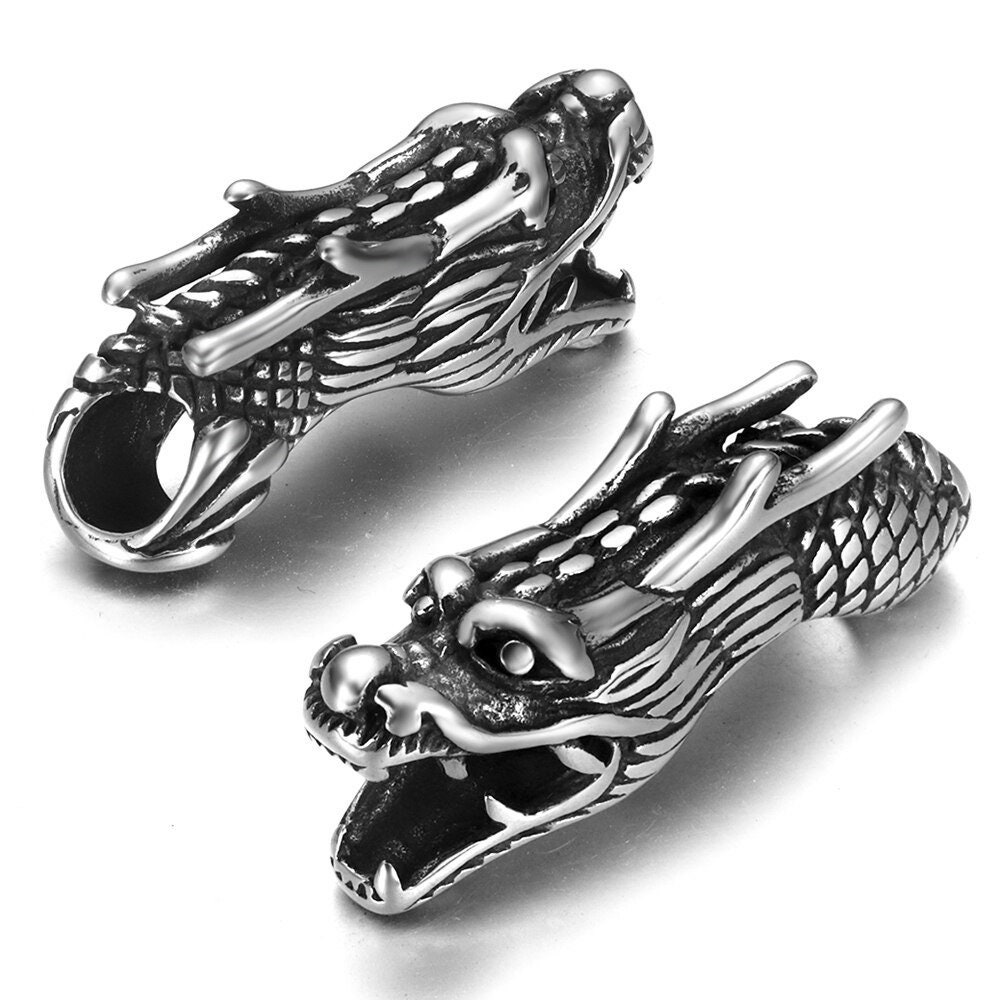 Stainless Steel Dragon Tube Beads Hole 6mm Slider Charm DIY Men Leather Cord Bracelet Making Jewelry Accessories