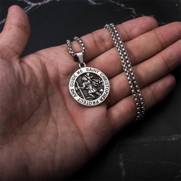 Pendentif Saint Christophe vintage en alliage d'acier inoxydable grec Jésus amulette pendentif collier pour homme femme