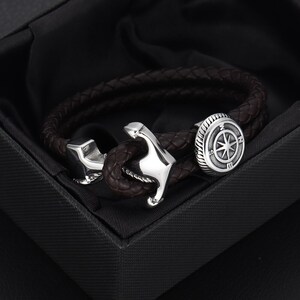 Bracciale Uomo In Pelle Marrone E Acciaio 316L Con Chiusura Magnetica – TT Brown Multi - Foto 3