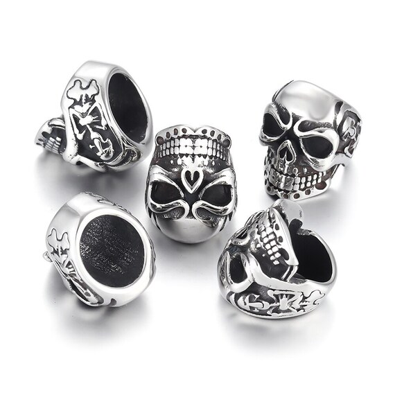 Skull Beads For Bracelets 10pcs 4mm Stainless Steel Skull Spacer