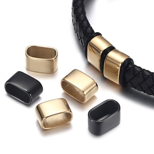 5Pcs Black Plating Spacer Beads Mirror Polish Stainless Steel Large Hole Bead Slider for Bracelet DIY Jewelry Making Accessories