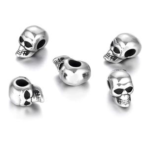 Cuenta de calavera de acero inoxidable ennegrecido - Agujero de 5 mm - Accesorio de joyería DIY