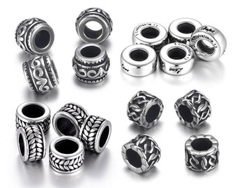 Stainless Steel Large 6mm Hole Paracord Knife Lanyard Beads Spacer Leather Cord Bracelet Jewelry Making DIY Accessories