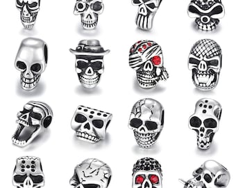 Stainless Steel Hole 6mm Paracord Knife Lanyard Beard Beads Large Slide Skull Charm Pendant DIY Making Handmade Bracelet
