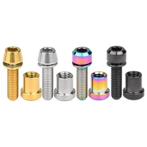 May include: Set of eight titanium bike bolts with washers in various colors, including gold, silver, black, and rainbow.