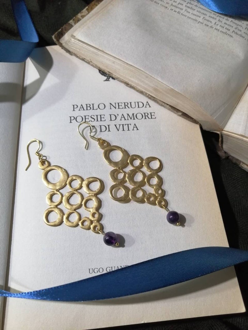 Maxi brass and amethyst earrings in gift box