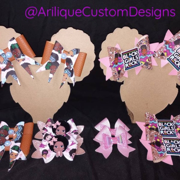 Afro Baby leather bows, Black Girls Rock hair bows, Little Black Girl hair bows, Peek-a-boo baby hair bows, leather hair bows, handmade bows