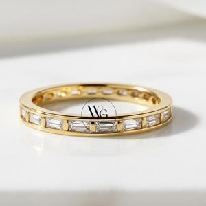 Full Eternity Wedding Band, East To West Engagement Band, Baguette Cut Moissanite Band, Bezel Band,10kGold Band, Matching Band, Gift For Her
