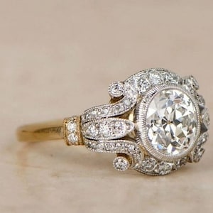 Vintage Art Deco Two Tone Ring, Antique Vintage Ring, Round Cut Diamond Anniversary Ring, Art Deco Engagement Wedding Ring, 925 Silver Ring