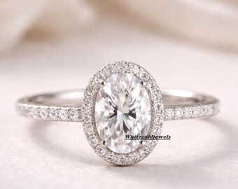 Oval Halo Engagement Ring, Oval Cut Moissanite Diamond Solitaire With Accent Ring, Halo Ring, Prong Set Ring, 925 Sterling Silver Ring