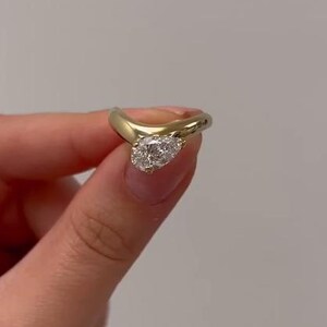 Curved Band Solitaire Engagement Ring, Dome Style Wedding Ring,Lab Diamond With IGI Certified Ring, East To West Pear Cut Ring, 14KGold Ring