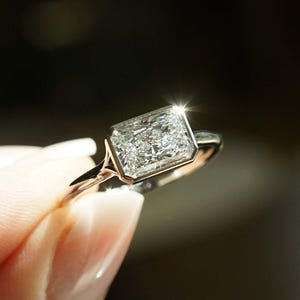 Solitaire Engagement Ring, East To West Wedding Ring, Radiant Cut Moissanite Ring, Split Shank Ring, Bezel Set Ring, Propose Ring, 925Silver