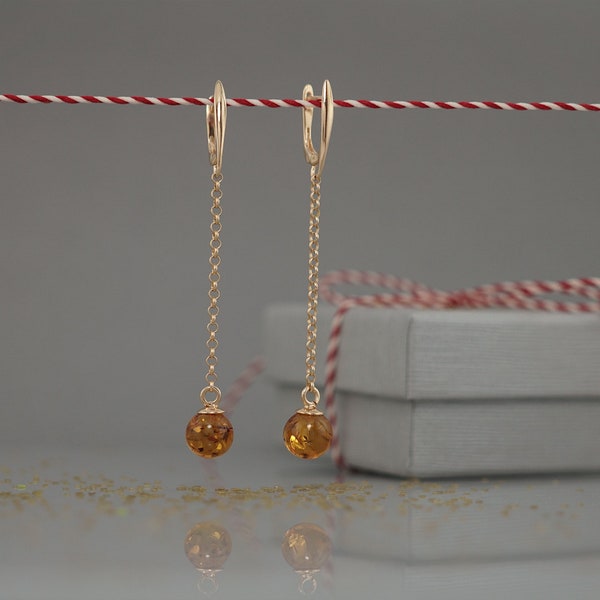 Long amber earrings, Amber earrings, Gold plated amber earrings, Drop earrings Baltic amber